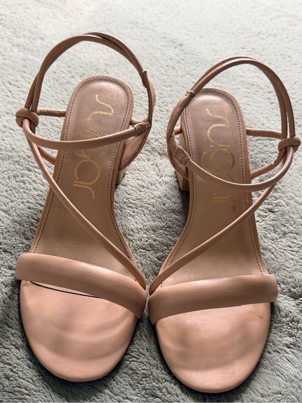 Nude Strappy Block Heel Sandals by SUGAR SIZE 8